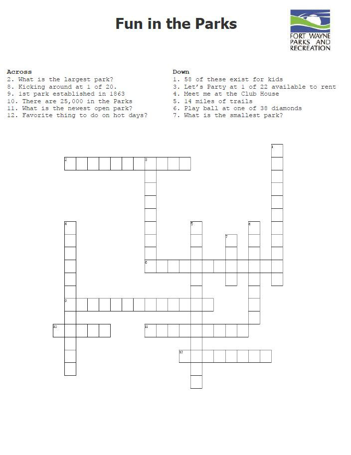 Fun in the Parks Crossword Puzzle sm